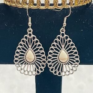 Paparazzi Simply Sedimentary White Teardrop Stone and Silver Earrings-NEW